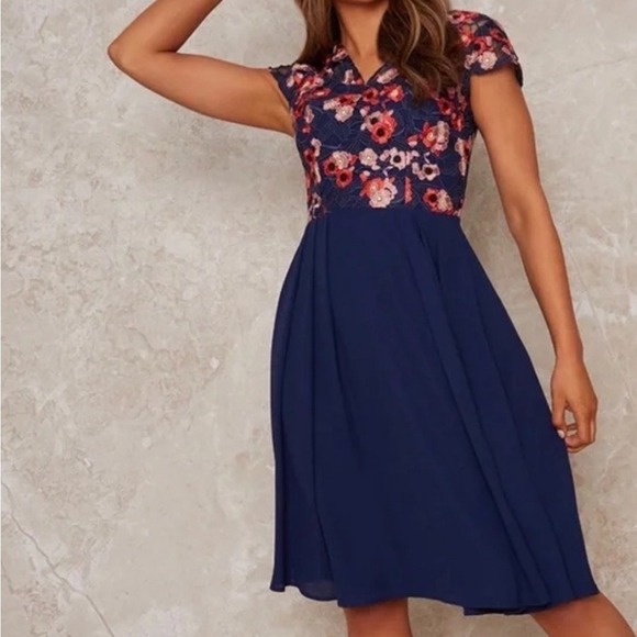 Chi Chi London Floral Crochet fit and flare Dress NWOT
